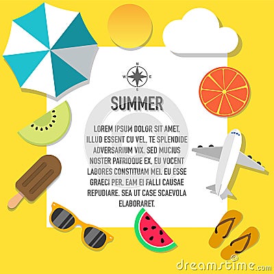 Summer mood style advertisement with many objects Vector Illustration