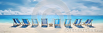 Summer mood, sunbed vacation, lounge chairs, Deck chairs beach, Stock Photo