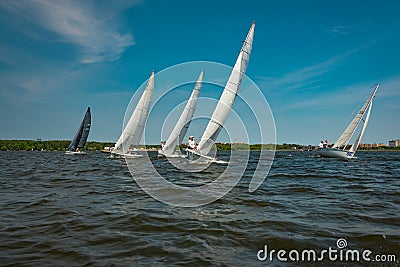 Summer mood: white sails against the blue sky . Editorial Stock Photo