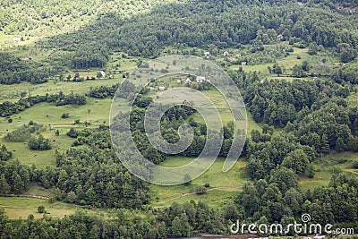 Summer mountains green grass and fields rural landscape. Montenegro Stock Photo