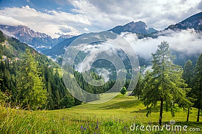 Summer Mountains Landscape with big peaks of Dolomites Alps Stock Photo