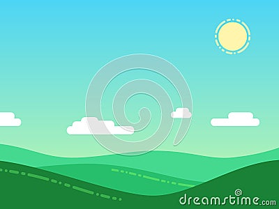 Summer nature landscape vector background in flat style Vector Illustration