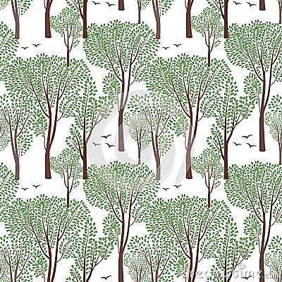 Summer nature wildlife seamless pattern Blooming trees background Stock Photo