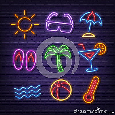 Summer neon icons Stock Photo