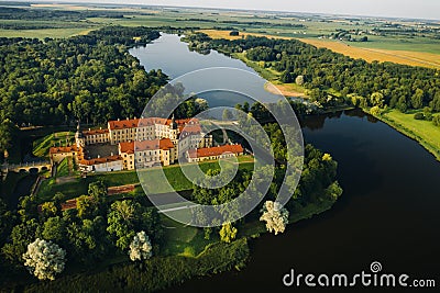 Summer Nesvizh Castle in the city of Nesvizh.Belarus Editorial Stock Photo