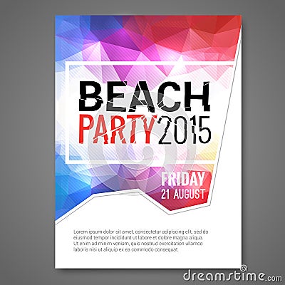 Summer Night Beach Party Vector Flyer Template Design. Polygonal graphic Vector Illustration