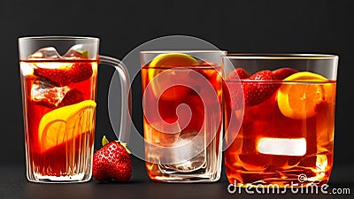 Summer night creative cool fruit tea, ice cubes, summer release, dark background Generative AI Stock Photo