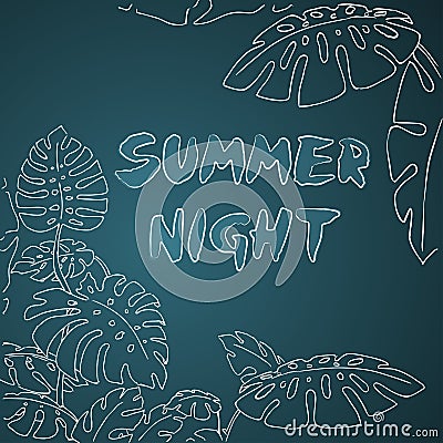 Summer night jungle palm leaves Vector Illustration