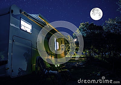 Summer Night RV Camping Stock Photo