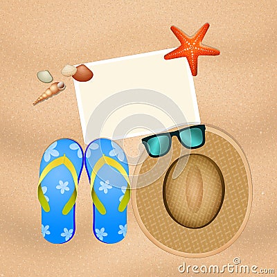 Summer objects on sand Stock Photo