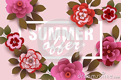 Summer Offer. Composition with flowers and leaves. Vector Illustration