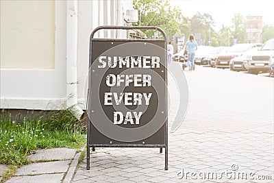 SUMMER OFFER EVERY DAY. Cafes and restaurants, shops and services, economic crisis and business concept Stock Photo