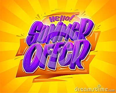 Summer offer vector banner template with hand drawn lettering Vector Illustration