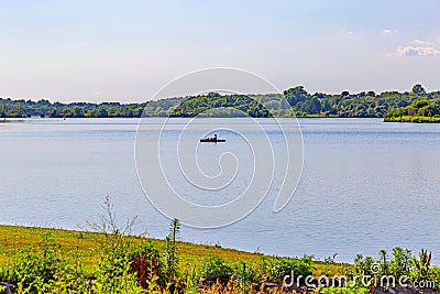 Summer in Omaha, Kayaks on the lake at Ed Zorinsky lake park, Omaha, Nebraska, USA Stock Photo