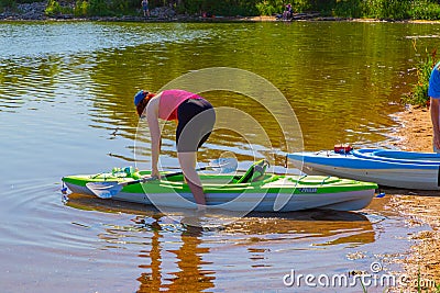Summer in Omaha, Kayaks on the lake at Ed Zorinsky lake park, Omaha, Nebraska, USA Editorial Stock Photo