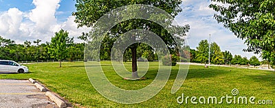 Summer in Omaha, A well manicured lawn at Ed Zorinsky Lake Park Omaha NE Stock Photo