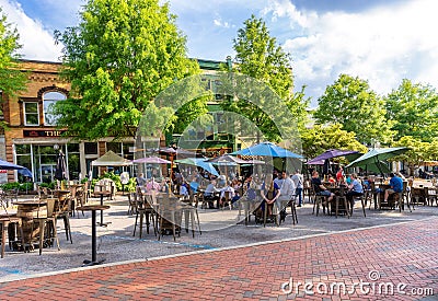 Summer outdoor dining on Wall Street near Morgan Square in Spartanburg, SC, USA Editorial Stock Photo