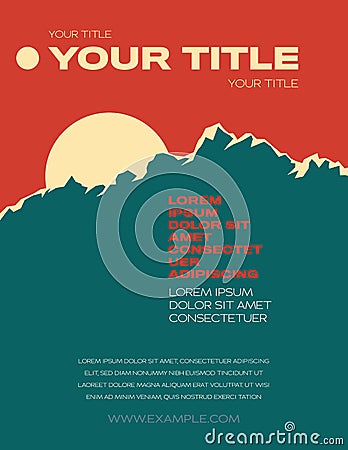 Summer outdoor festival flyer vector template with mountains and sun in the background. Vector Illustration