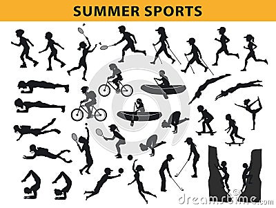 Summer, outdoor sports silhouette collection Vector Illustration