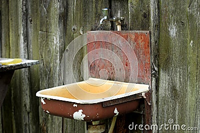 Summer outdoor washbasin in a rural homestead, Lithuania Stock Photo