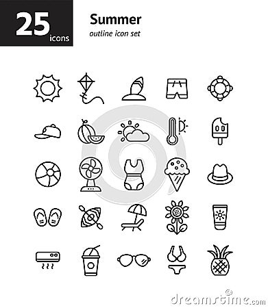 Summer outline icon set. Vector Illustration