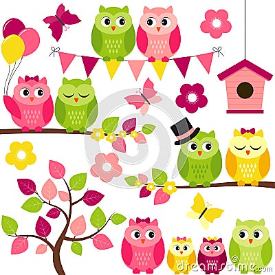Summer Owls Vector Illustration