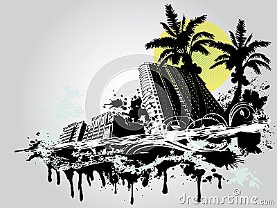 Summer Palm City Vector Illustration