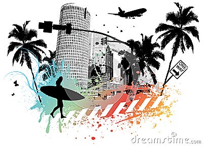 Summer Palm City Vector Illustration