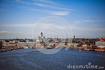 Summer panorama of Helsinki from water side, Finland Editorial Stock Photo