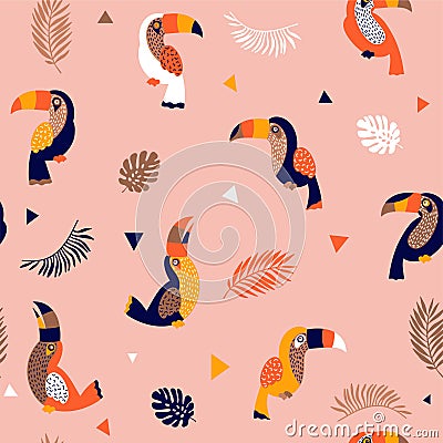 Summer paradise toucan vector seamless pattern Vector Illustration