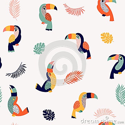 Summer paradise toucan vector seamless pattern Vector Illustration