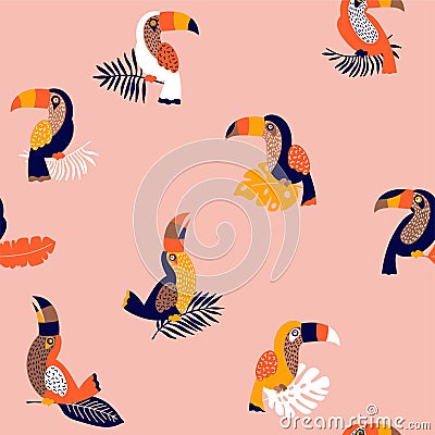 Summer paradise toucan vector seamless pattern Vector Illustration