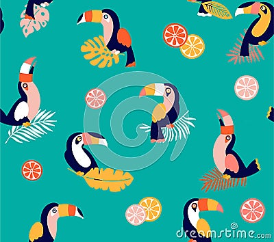 Summer paradise toucan vector seamless pattern Vector Illustration