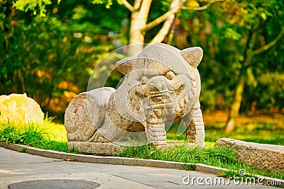 Stone figure of a Chinese lion. Beijing Stock Photo