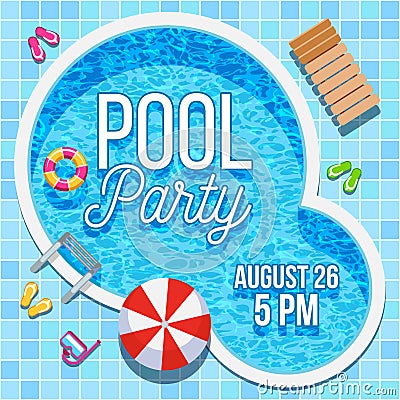 Summer party invitation with swimming pool vector template Vector Illustration