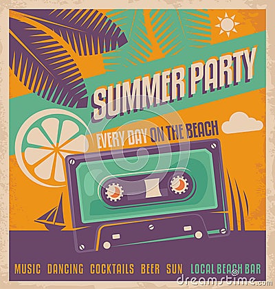 Summer party retro poster vector design Vector Illustration