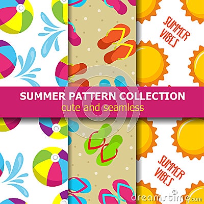 Summer pattern collection. Beach theme. Summer banner Vector Illustration