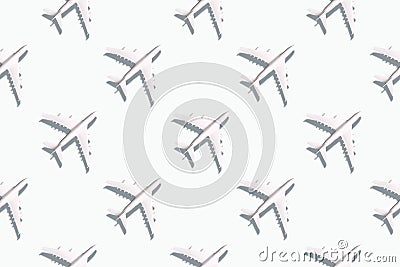 Summer pattern. Creative banner of planes on white background. Travel, vacation concept. Travel, vacation ban. Flights cancelled Stock Photo
