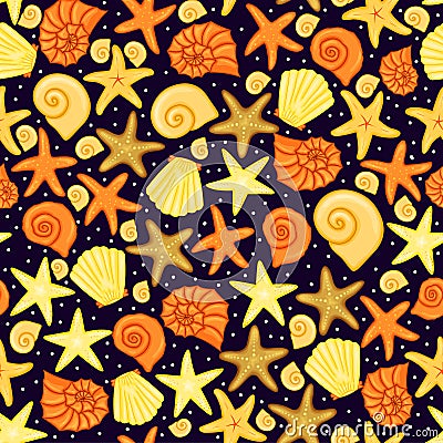 Summer pattern with shells. Cartoon style. Vector illustration Cartoon Illustration