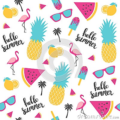 Summer pattern. Watermelon, pineapple. Vector Illustration