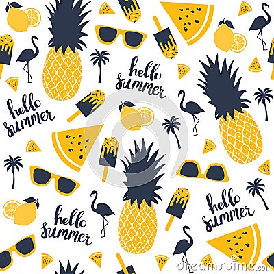 Summer pattern. Watermelon, pineapple. Vector Illustration