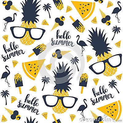 Summer pattern. Watermelon, pineapple. Vector Illustration