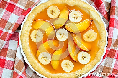 Summer peach banana fresh tart Stock Photo