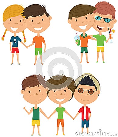 Summer people standing and holding hands Vector Illustration