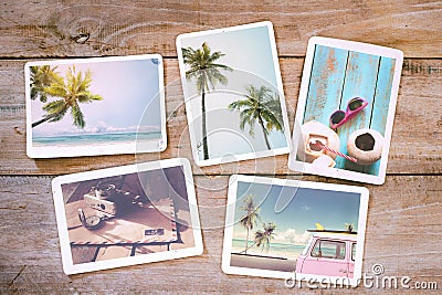 Summer photo album on wood table Stock Photo