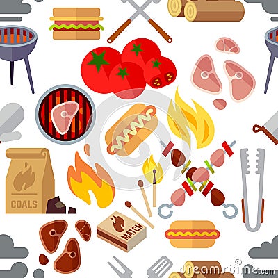 Summer picnic, barbecue and grilled food steak vector seamless texture Vector Illustration