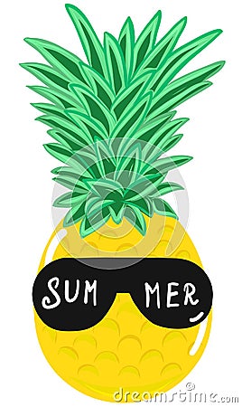 Summer pineapple in sunglasses cartoon vector illustration drawn by hand. Hello summer concept, party time cute and Vector Illustration