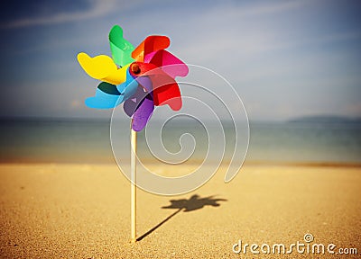 Summer Pinwheel Beach Leisure Joyful Concept Stock Photo