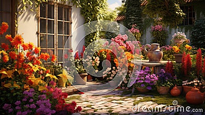 summer plant colorful blooming charming Cartoon Illustration