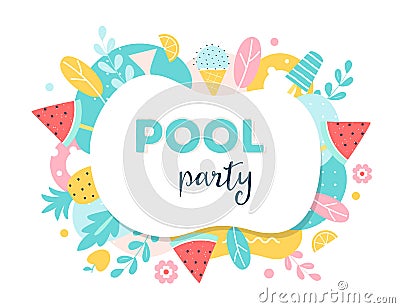 Summer Pool or Beach Party Poster, Flyer or Invitation Card. Vector Vector Illustration